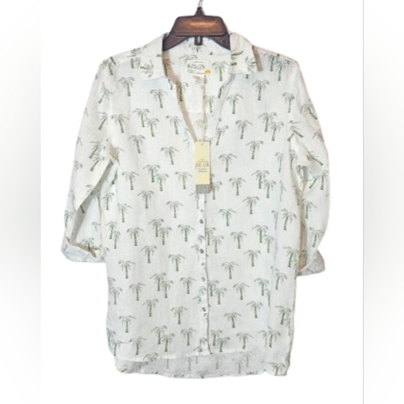 C&C California White Linen Shirt with Palm Tree Print Women's Size Small NWT - Picture 1 of 8